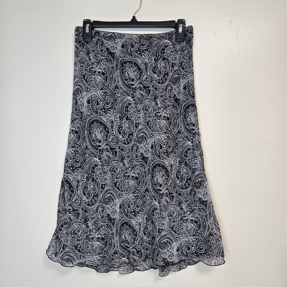 Notations Black and White Paisley A-line Midi Skirt Size Medium